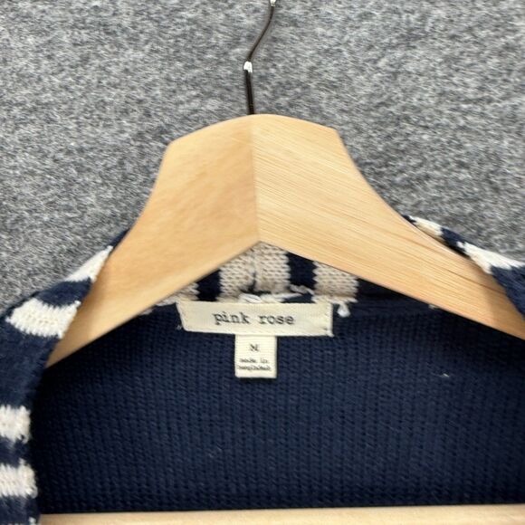 Pink Rose Cardigan Women M Medium Blue Striped Open Front Long Sleeve Acrylic - Picture 3 of 7